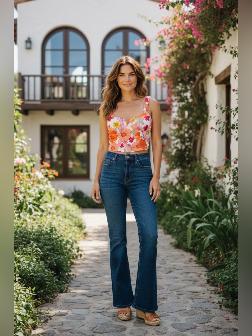 Honey & Sparkle Floral Smocked Crop Top with Built-In Bra Cups Size Medium